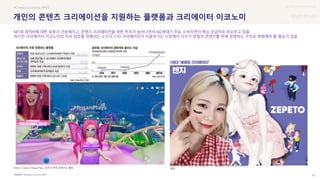 UX DISCOVERY Seminar
SOURCE : 62
개인의 콘텐츠 크리에이션을 지원하는 플랫폼과 크리에이터 이코노미
#Creator Economy #NFT
#Creator Economy #NFT
NFT로 창작IP에 대한 보호가 가능해지고, 콘텐츠 크리에이션을 위한 투자가 늘어나면서 MZ세대가 주요 소비자면서 핵심 공급자로 떠오르고 있음
하지만 크리에이터 이코노미의 지속 성장을 위해서는 소수의 스타 크리에이터가 이끌어가는 시장에서 다수가 양질의 콘텐츠를 위해 경쟁하는 구조로 변화해야 할 필요가 있음
ZEPETO Creator, 렌지, 월 1,500만원의 수익을 올리고 있으며 유투브에서도
활동
Roblox Creator, MeganPlays, 유투브/틱톡 등에서도 활동
 상세
 