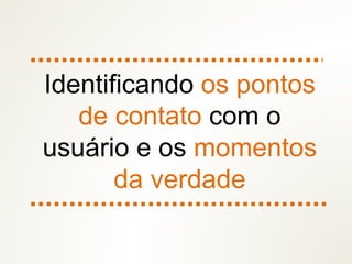 Identificando os pontos
de contato com o
usuário e os momentos
da verdade
 