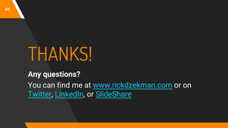 49
THANKS!
Any questions?
You can find me at www.rickdzekman.com or on
Twitter, LinkedIn, or SlideShare
 