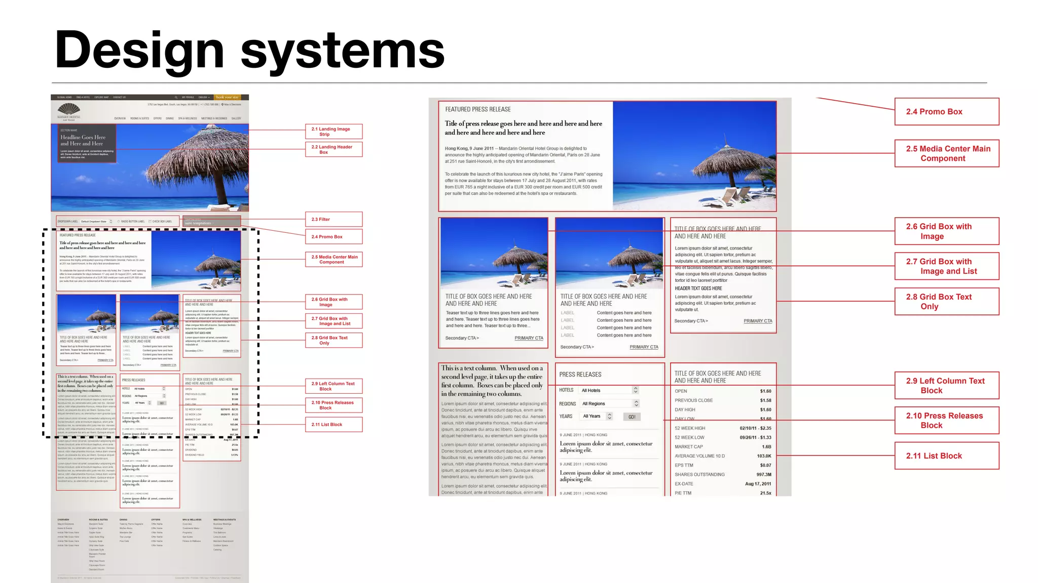 Design systems
2.1 Landing Image
Strip
2.4 Promo Box
2.2 Landing Header
Box
2.3 Filter
2.5 Media Center Main
Component
2.6 Grid Box with
Image
2.9 Left Column Text
Block
2.7 Grid Box with
Image and List
2.10 Press Releases
Block
2.8 Grid Box Text
Only
2.11 List Block
2.4 Promo Box
2.3 Filter
2.5 Media Center Main
Component
2.6 Grid Box with
Image
2.9 Left Column Text
Block
2.7 Grid Box with
Image and List
2.10 Press Releases
Block
2.8 Grid Box Text
Only
2.11 List Block
 
