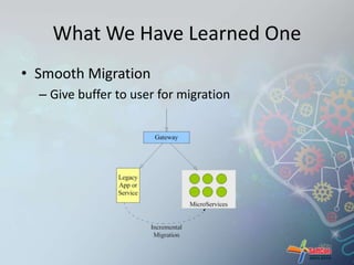 What We Have Learned One 
• Smooth Migration 
– Give buffer to user for migration 
 
