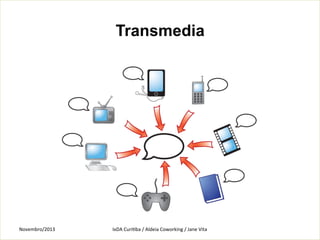 Transmedia

Novembro/2013	
  

IxDA	
  CuriKba	
  /	
  Aldeia	
  Coworking	
  /	
  Jane	
  Vita	
  

 