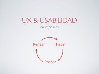 UX & USABILIDAD
en interfaces
Hacer
Probar
Pensar
 