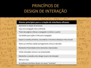 PRINCÍPIOS DE
       DESIGN DE INTERAÇÃO

Outros princípios para a criação de interfaces eficazes
Apresente as etapas do p...
