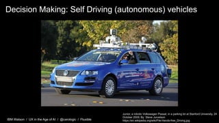 IBM Watson / UX in the Age of AI / @carologic / Fluxible
Decision Making: Self Driving (autonomous) vehicles
Junior, a rob...