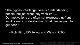 IBM Watson / UX in the Age of AI / @carologic / Fluxible
“The biggest challenge here is “understanding
people, not just wh...