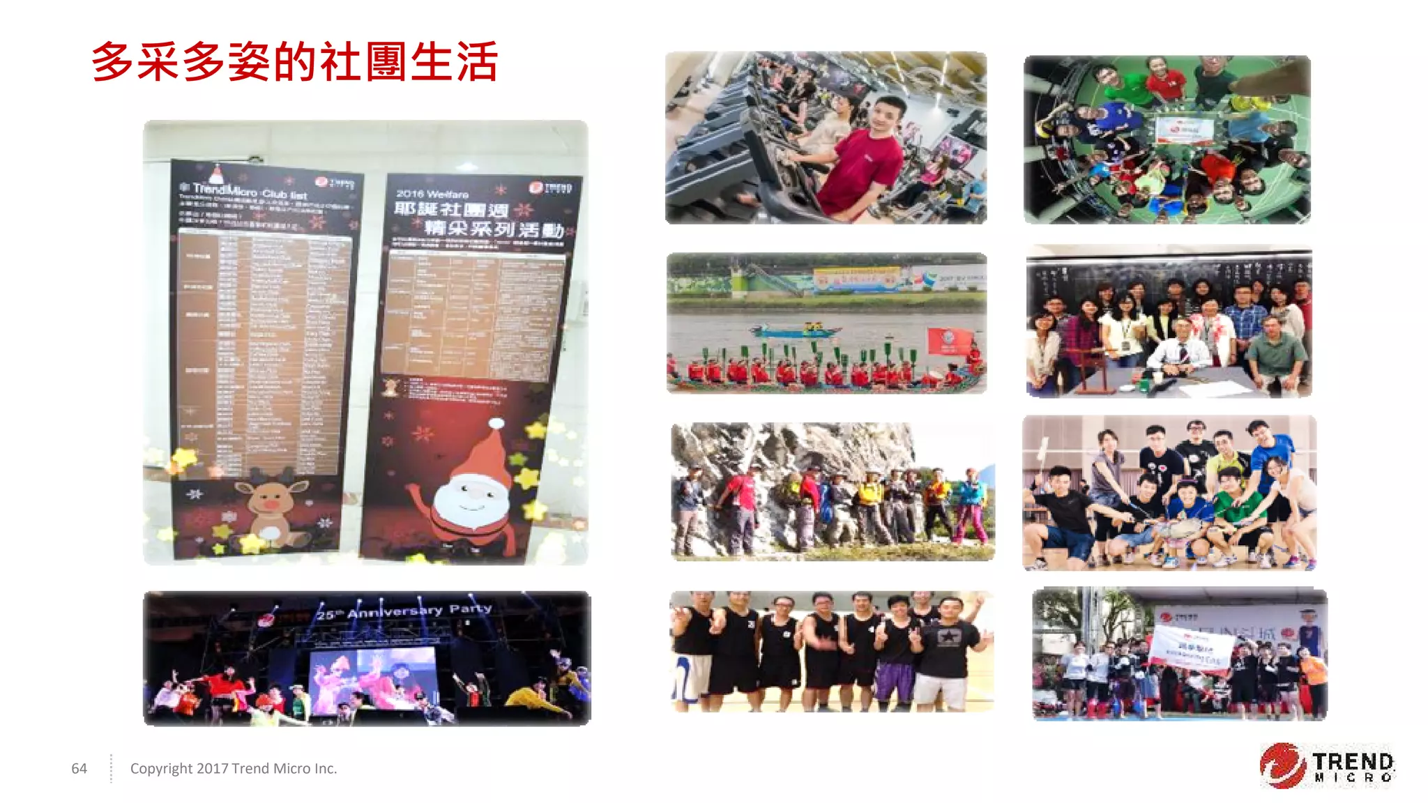 Copyright 2017 Trend Micro Inc.64
多采多姿的社團生活
 