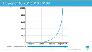 © Copyright 2013 Hewlett-Packard Development Company, L.P. The information contained herein is subject to change without notice.31
Power of 10’s $1 : $10 : $100
Clare-Marie Karat - IBM
Product Development Cycle
 