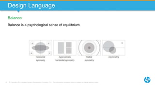 © Copyright 2013 Hewlett-Packard Development Company, L.P. The information contained herein is subject to change without notice.57
Design Language
Balance
Balance is a psychological sense of equilibrium.
 