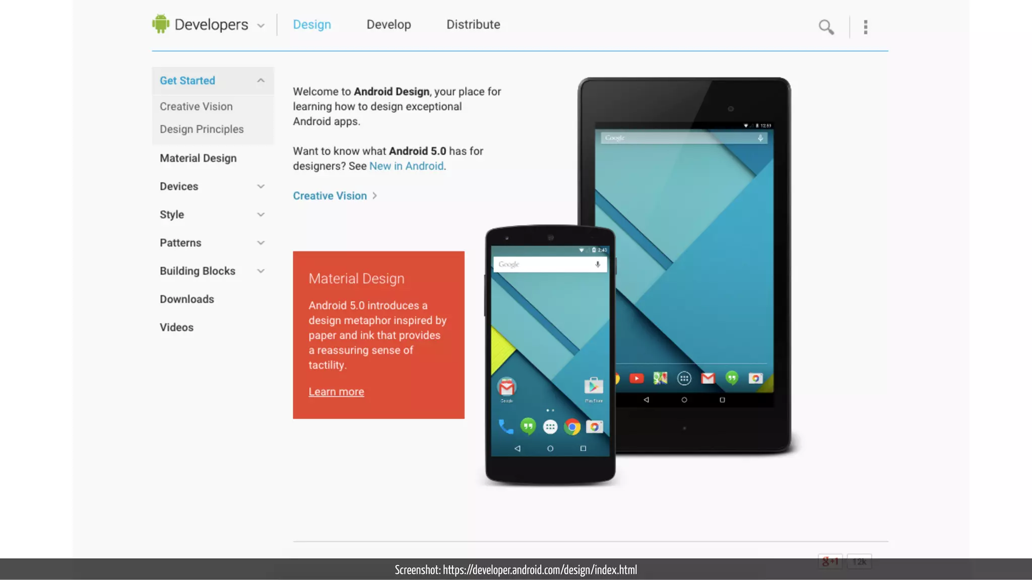 Screenshot: https://developer.android.com/design/index.html
 