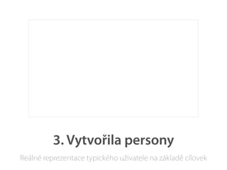 3. Vytvořila persony
Reálné reprezentace typického uživatele na základě cílovek
 
