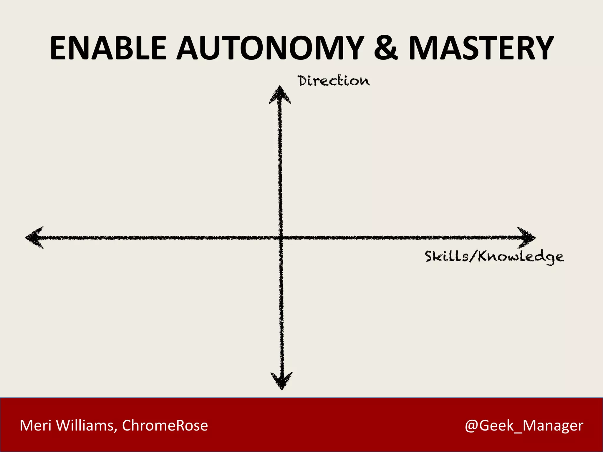 Meri Williams, ChromeRose @Geek_Manager
ENABLE AUTONOMY & MASTERY
 