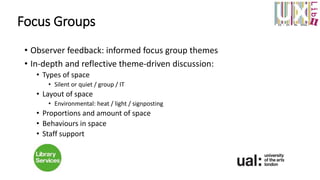 Focus Groups
• Observer feedback: informed focus group themes
• In-depth and reflective theme-driven discussion:
• Types o...