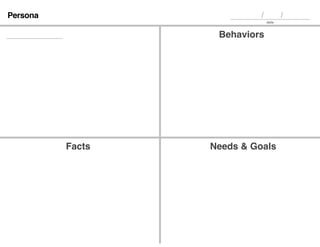 Facts Needs & Goals
Behaviors
Persona
date
/ /
 