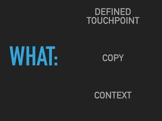 WHAT:
DEFINED
TOUCHPOINT
COPY
CONTEXT
 