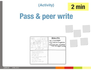 {Activity}
                                         2 min
                       Pass & peer write




LUXR.CO   APRIL 2013
 