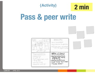 {Activity}
                                         2 min
                       Pass & peer write




LUXR.CO   APRIL 2013
 