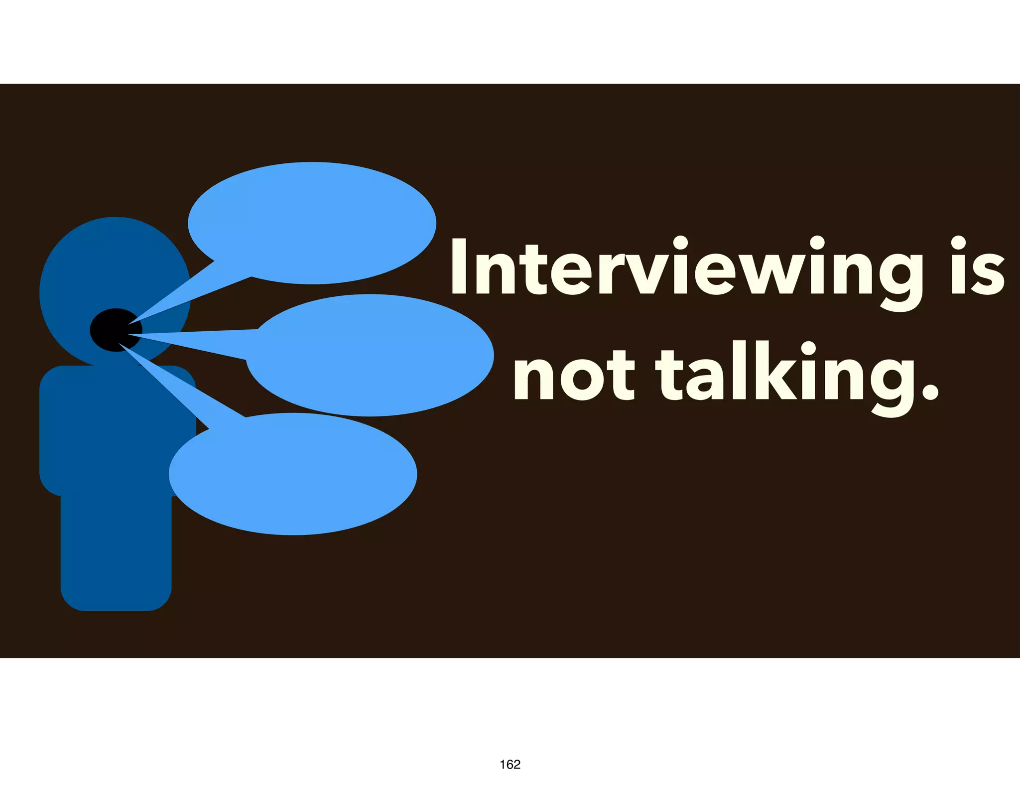 Interviewing is
not talking.
162
 