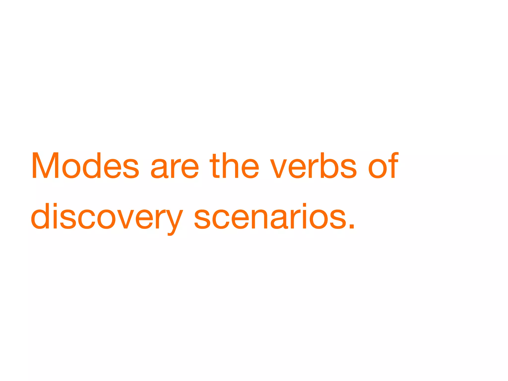 Modes are the verbs of
discovery scenarios.
 
