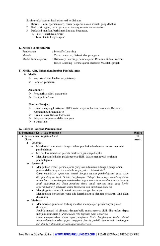 RPP Bahasa Indonesia kurikulum 2013