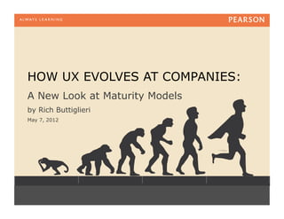 HOW UX EVOLVES AT COMPANIES:
A New Look at Maturity Models
by Rich Buttiglieri
May 7, 2012
 