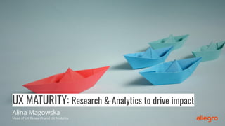 UX MATURITY: Research & Analytics to drive impact
Alina Magowska
Head of UX Research and UX Analytics
 