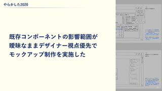やらかした2020
25
既存コンポーネントの影響範囲が
曖昧なままデザイナー視点優先で
モックアップ制作を実施した
 