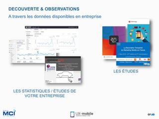 DECOUVERTE & OBSERVATIONS
A travers les données disponibles en entreprise
LES STATISTIQUES / ÉTUDES DE
VOTRE ENTREPRISE
LES ÉTUDES
 