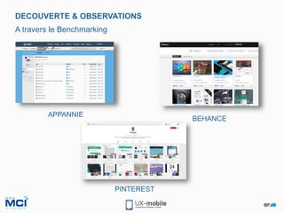 DECOUVERTE & OBSERVATIONS
A travers le Benchmarking
PINTEREST
APPANNIE
BEHANCE
 