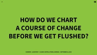 25
HOW DO WE CHART
A COURSE OF CHANGE
BEFORE WE GET FLUSHED?
#UXNEMO | @UXSTRAT | CLASSIC CENTER, ATHENS, GEORGIA | SEPTEM...