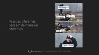 | Programa Crescer | UX - Introdução
Pessoas diferentes
pensam de maneiras
diferentes.
 
