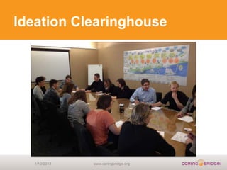 Ideation Clearinghouse




  1/10/2013   www.caringbridge.org
 