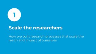 SCALING RESEARCH WITHOUT SCALING THE TEAM
1 2 3
Help each
researcher
achieve more by
building scalable
processes for
repea...