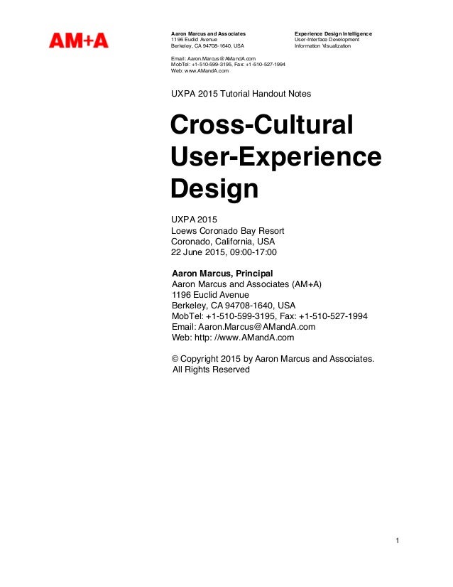 Pre Conference Course Cross Cultural User Experience Design - 