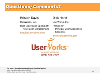 The Note-Taker’s Perspective During Usability Testing: Recognizing What ...