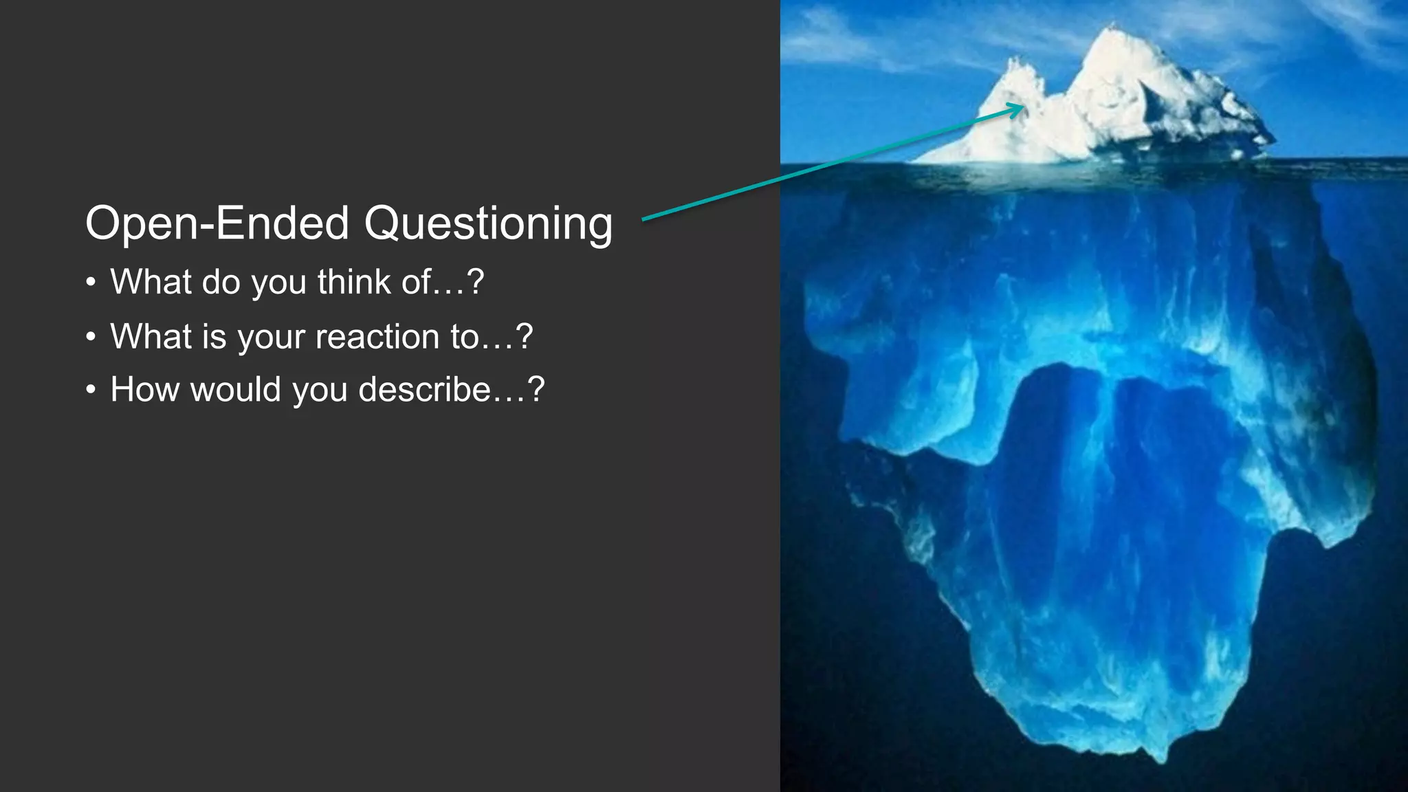 Open-­‐Ended  Ques,oning
•  What  do  you  think  of…?
•  What  is  your  reac,on  to…?
•  How  would  you  describe…?
 