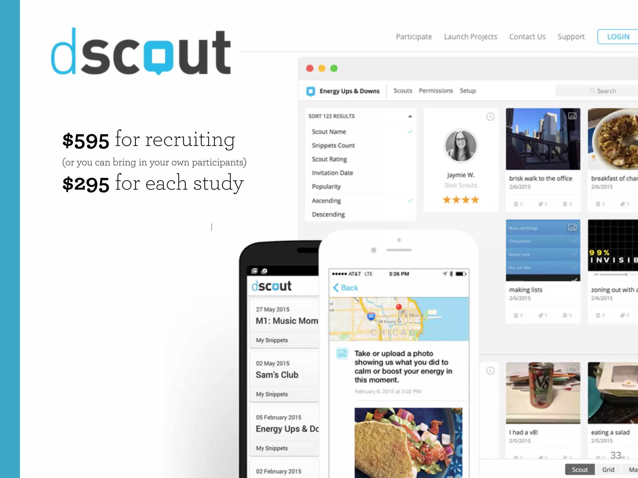 33
$595 for recruiting
(or you can bring in your own participants)
$295 for each study
 