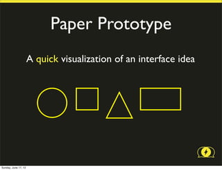 Paper Prototype
                      A quick visualization of an interface idea




Sunday, June 17, 12
 