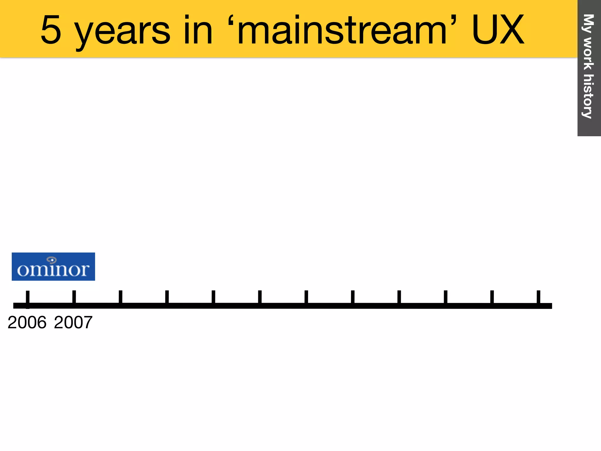 5 years in ‘mainstream’ UX
Myworkhistory
2006 2007
 