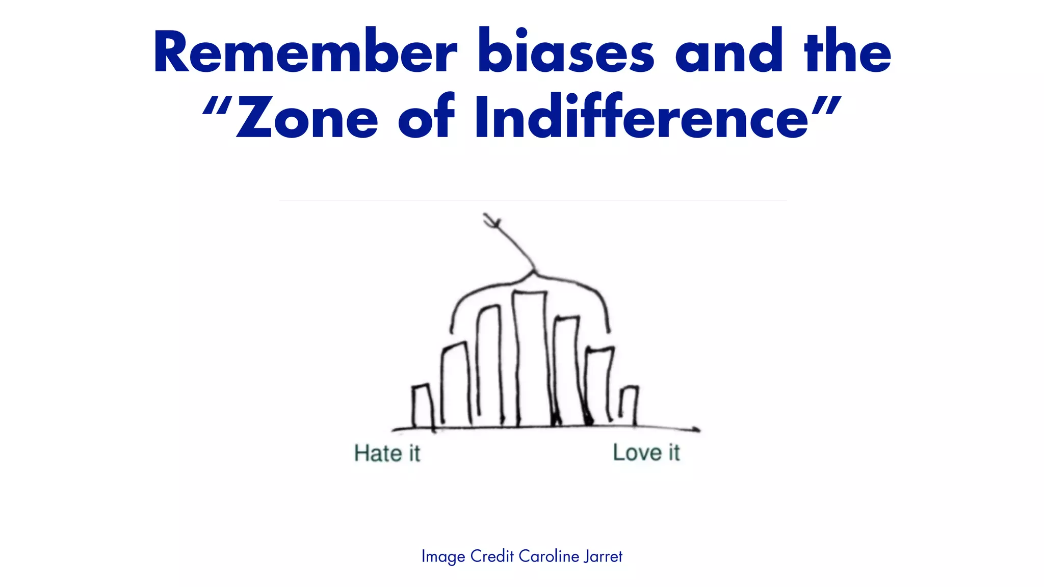 Image Credit Caroline Jarret
Remember biases and the


“Zone of Indifference”


 