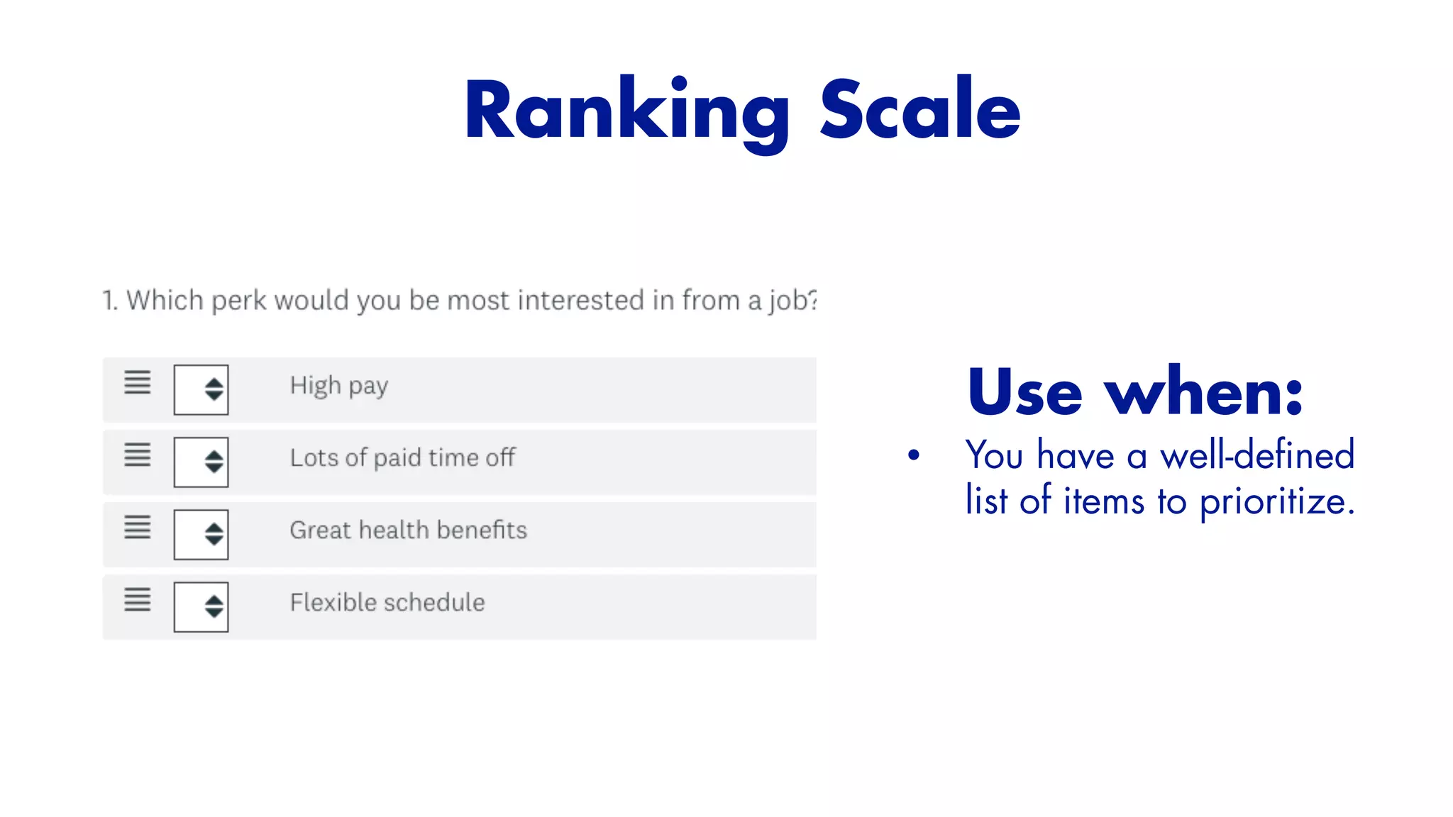 Use when:


• You have a well-de
fi
ned
list of items to prioritize.


Ranking Scale


 