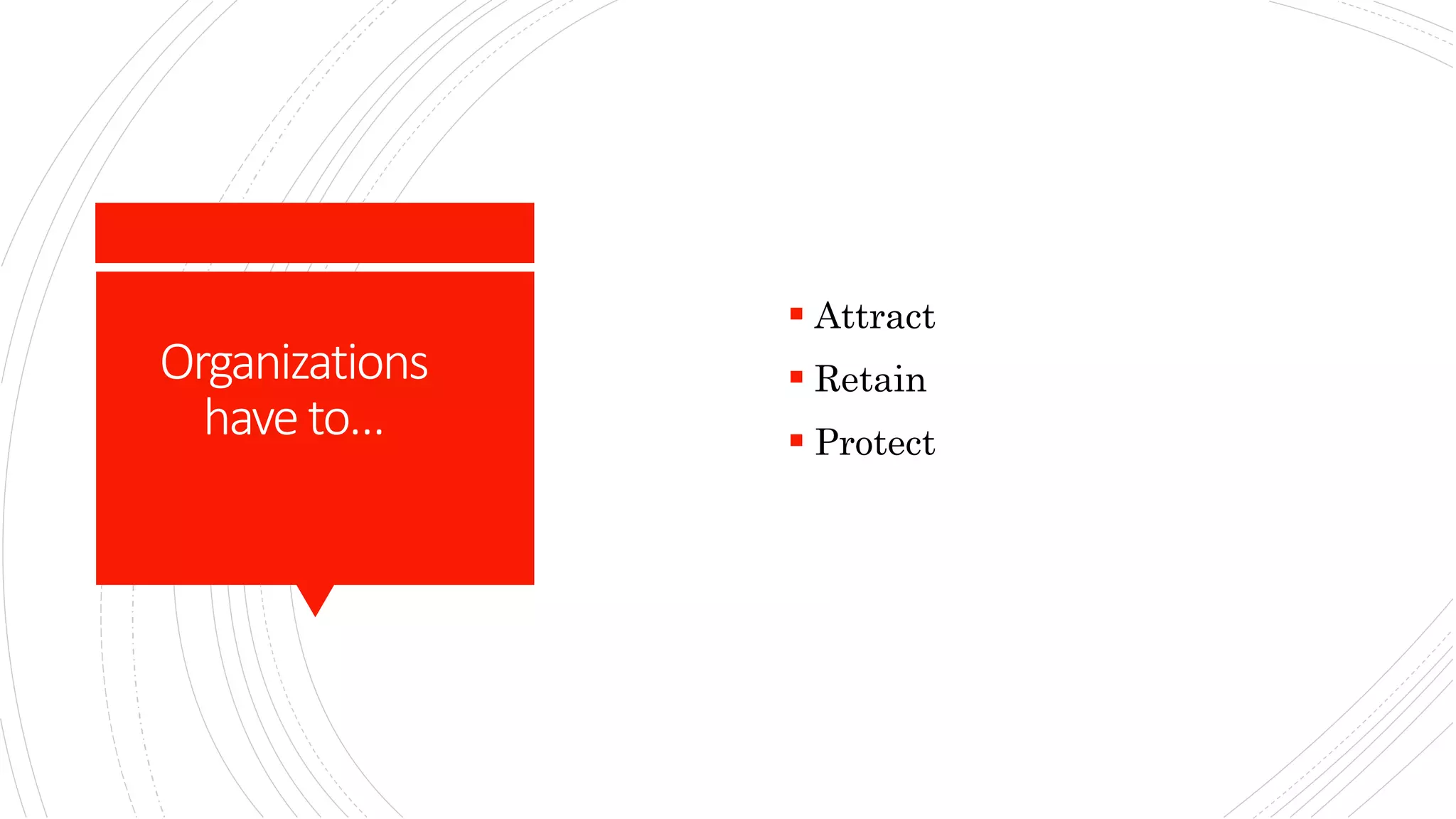 Organizations
haveto…
 Attract
 Retain
 Protect
 