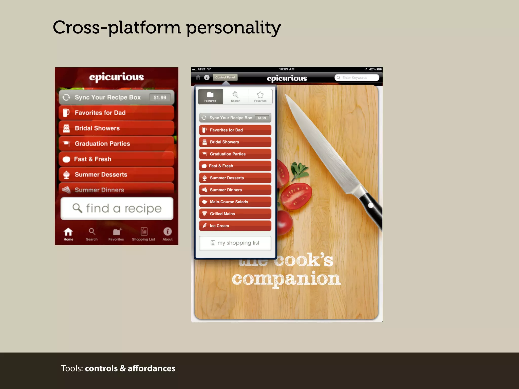 Cross-platform personality

Tools: controls & aﬀordances

 