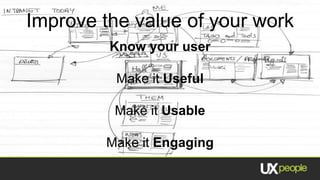 Improve the value of your work
         Know your user

          Make it Useful

         Make it Usable

        Make it Engaging
 