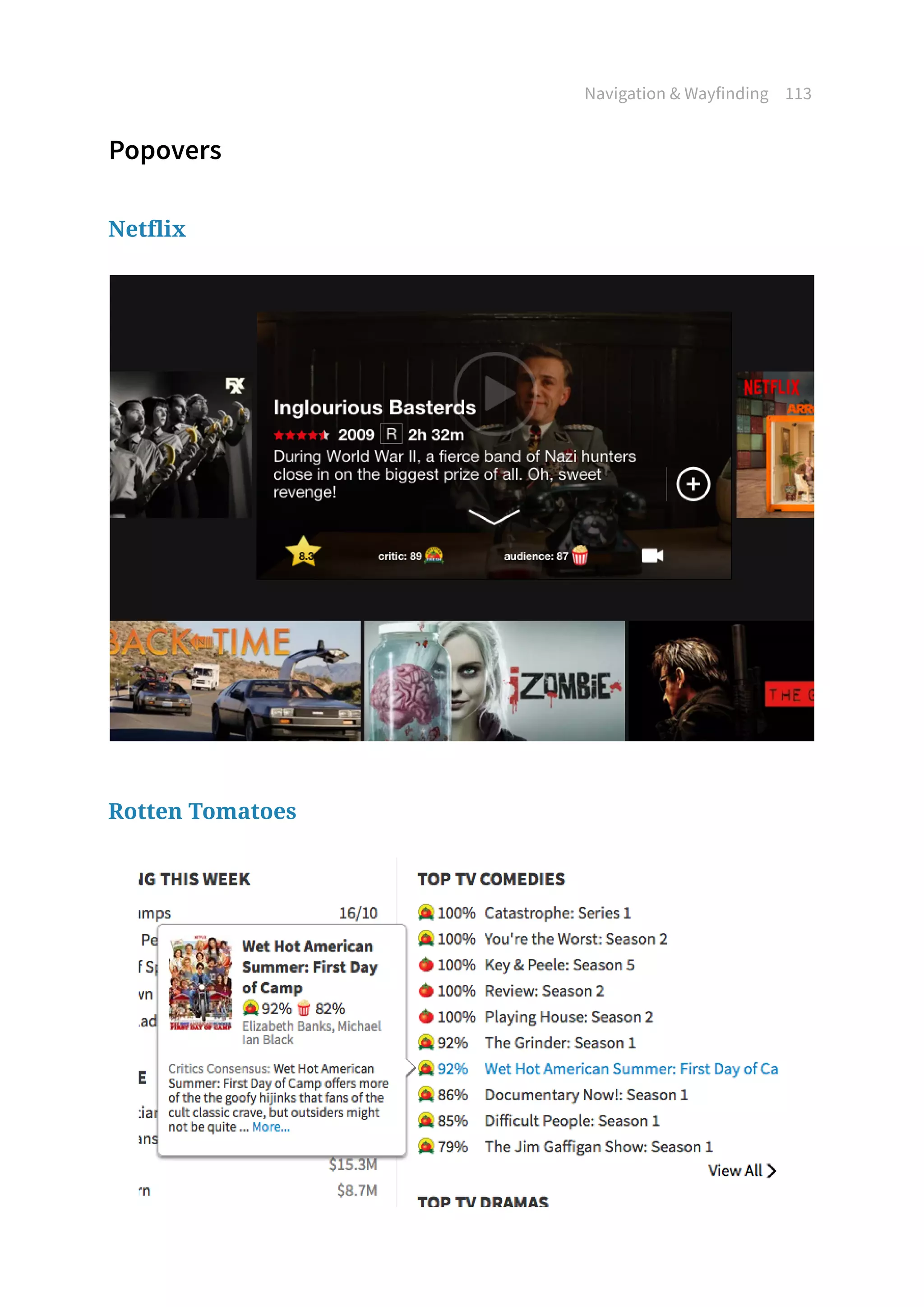 Navigation  Wayfinding 113
Popovers
Netflix
Rotten Tomatoes
 