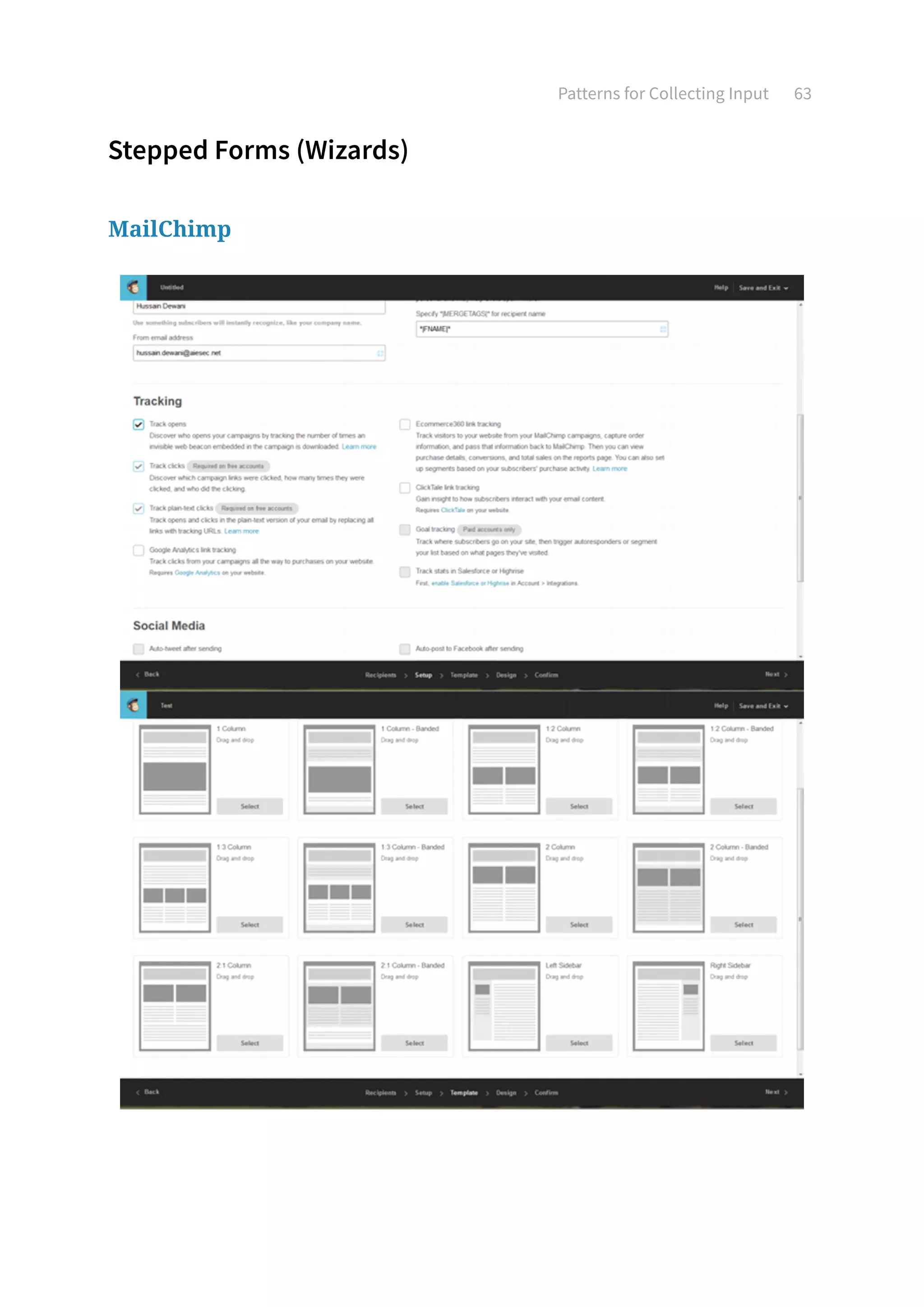 Patterns for Collecting Input 63
Stepped Forms (Wizards)
MailChimp
 