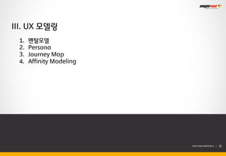 III. UX 모델링
 1.   멘탈모델
 2.   Persona
 3.   Journey Map
 4.   Affinity Modeling




                          THE SYS4U PAPER 2013 |   25
 
