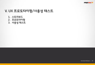 V. UX 프로토타이핑/사용성 테스트
 1. 스토리보드
 2. 프로토타이핑
 3. 사용성 테스트




                       THE SYS4U PAPER 2013 |   57
 