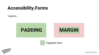 culturespirit.com
Accessibility.Forms
Tappable…
PADDING MARGIN
Tappable Area
 