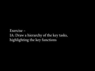 Exercise –
IA: Draw a hierarchy of the key tasks,
highlighting the key functions
 